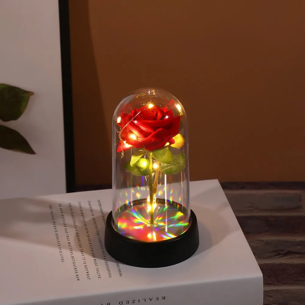 Enchanting LED Red Rose in Glass Dome – Perfect Valentine's Day Gift, Wedding Decor, and Galaxy Rose Display