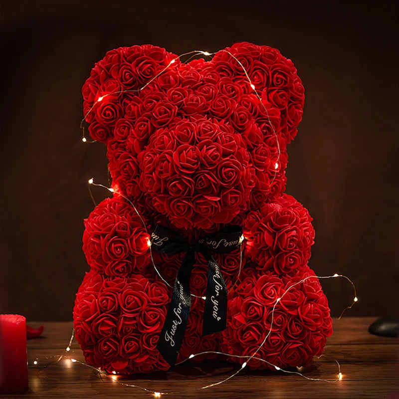 Valentine's Day Rose Bear with Gift Box and Lights – Eternal Love Teddy Bear for Women & Girlfriend