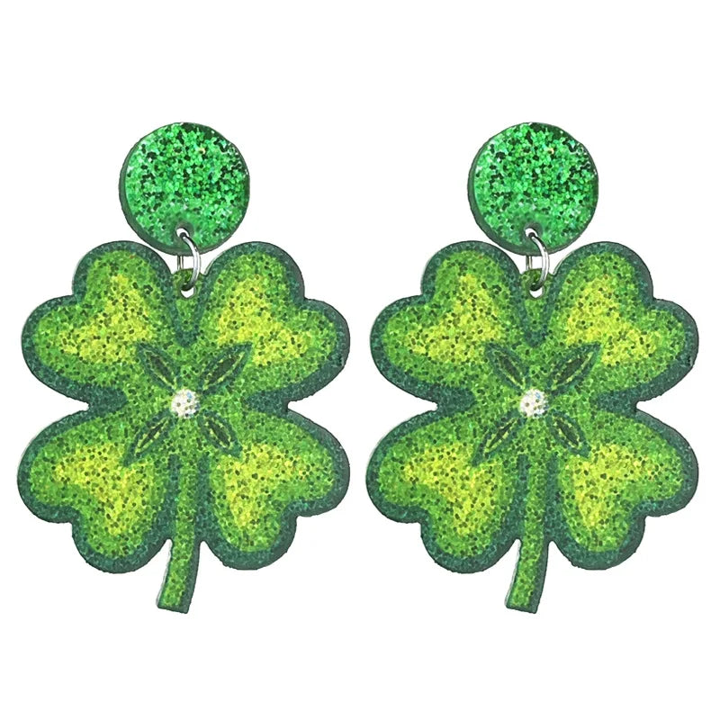 New St. Patrick's Earrings Green Festival Atmosphere Rainbow Beer Clover Shining Acrylic Earrings