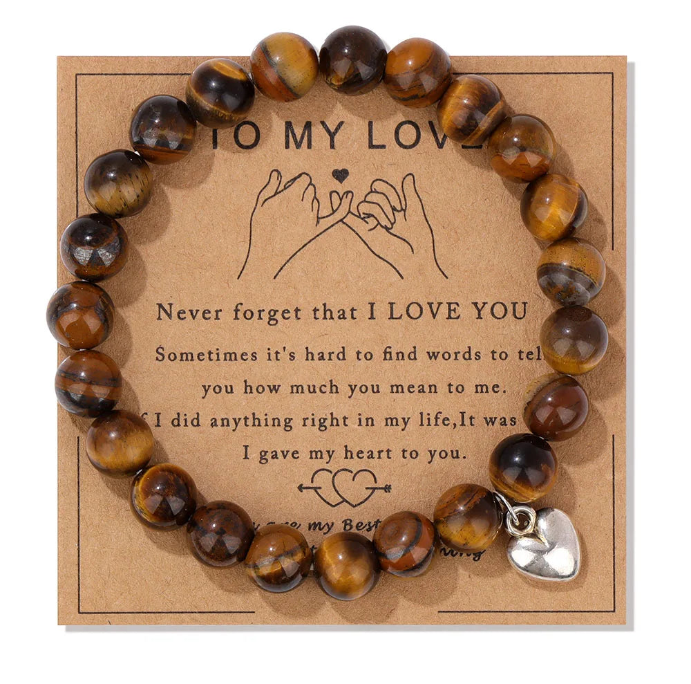 Family Cache Bracelet – Natural Stone Bead Jewelry Gift for Dad, Mom, Son, Sister, and More - Bracelet for women