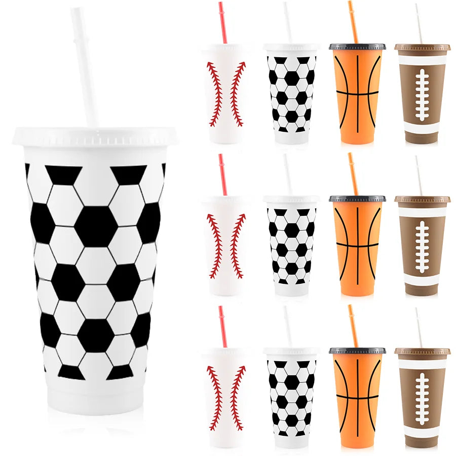 10pcs Plastic Cups with Sports Themes Such as Football, Basketball, Rugby, and Baseball, Loose Sports Party Decoration Cups, Pla