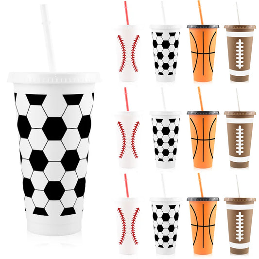 10pcs Plastic Cups with Sports Themes Such as Football, Basketball, Rugby, and Baseball, Loose Sports Party Decoration Cups, Pla