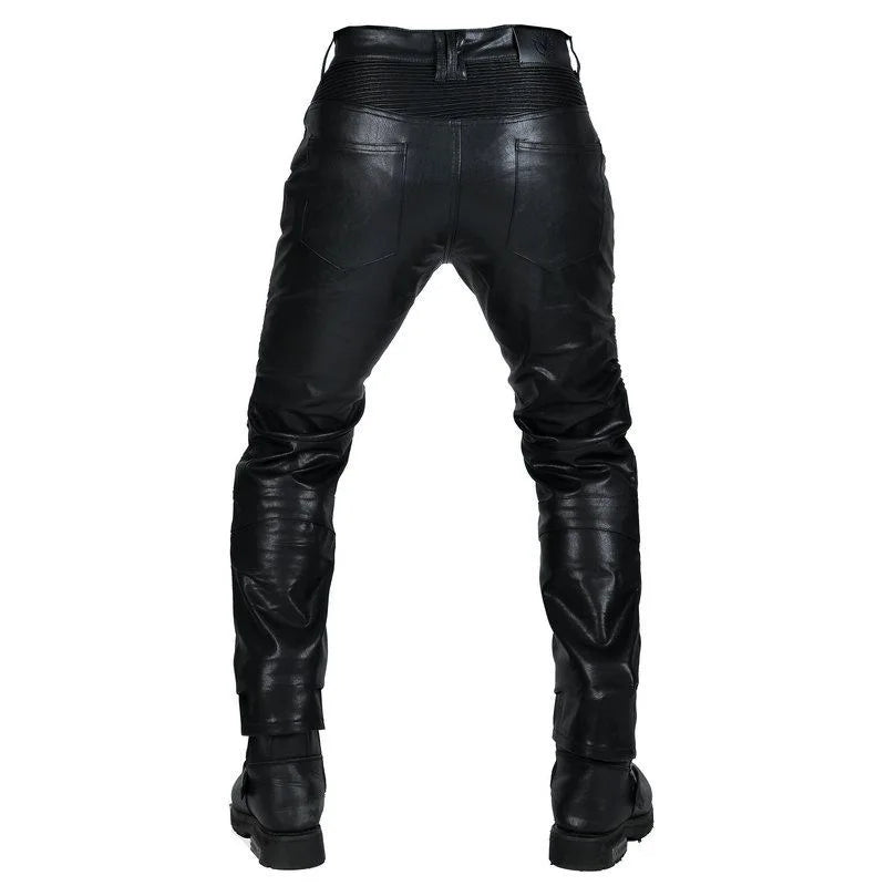 Motorcycle Black Men Leather Pants Outdoor Protective Knee Hip Pads