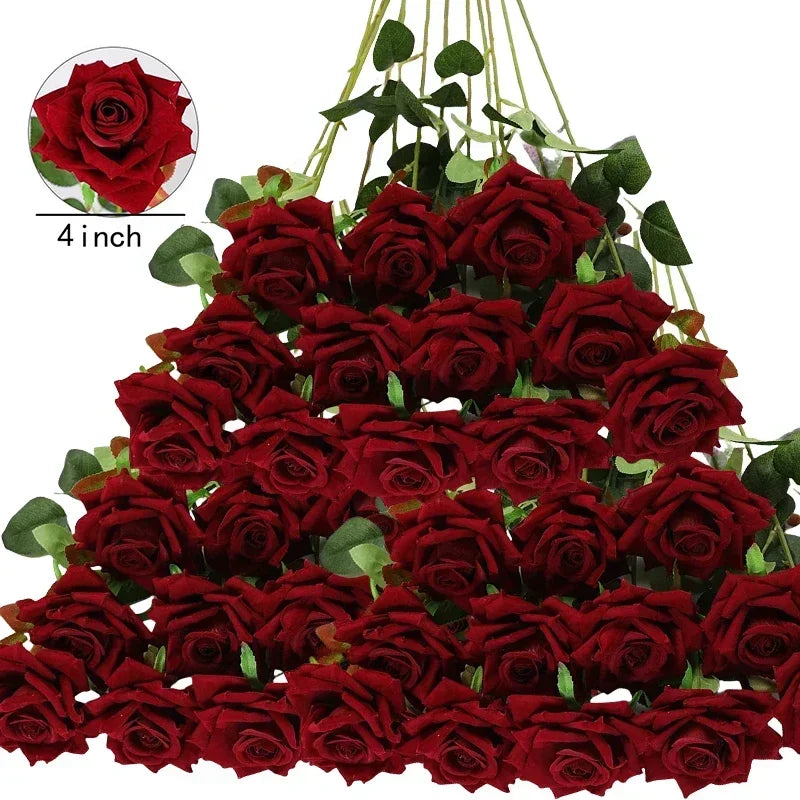 100PCS Artificial Silk Roses 🌹 | Realistic Fake Flower Bouquet for Wedding, Party & Home Décor