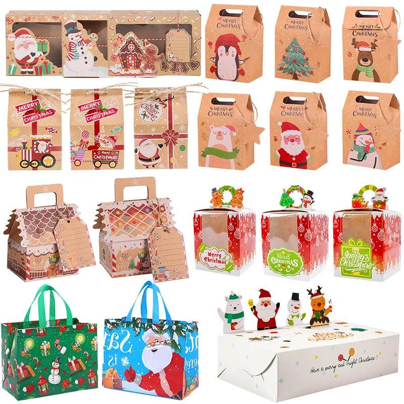 Various Size Christmas Gift Boxes | Kraft Paper & Plastic Candy Snack Boxes for Xmas & New Year Parties