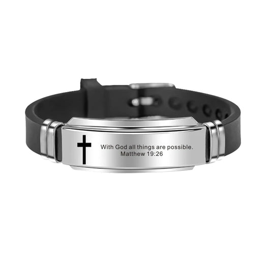 Men's Cross Bible Verse Bracelet – Faith Silicone Wristband w/ Stainless Steel ✨ Christian Gift for Him