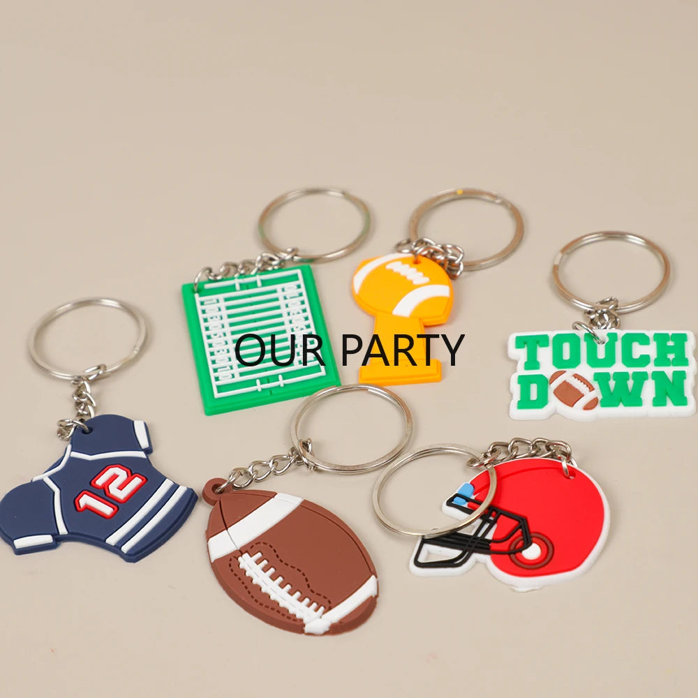 🏈 12Pcs Sports Rugby Theme PVC Keychain Set – Perfect Party Favors! 🎉