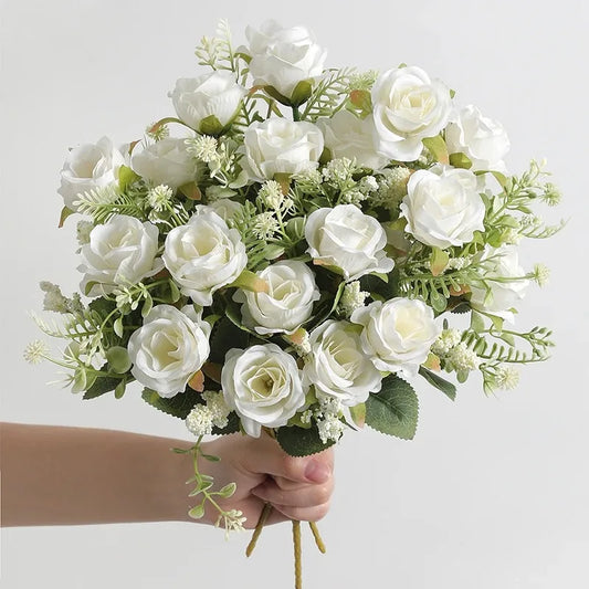 30cm White Silk Rose & Peony Bouquet 🌸 | Artificial Wedding Flowers, Home & Bridal Decor