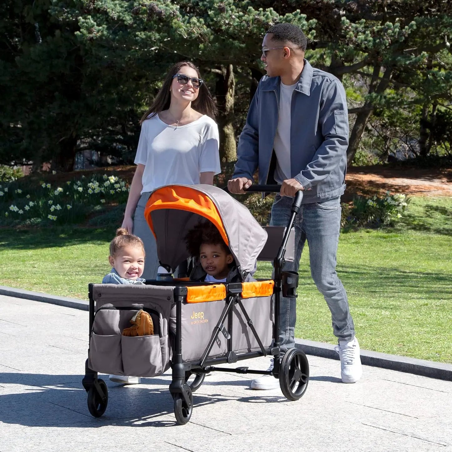 Sport All-Terrain Stroller Wagon by Delta Children - Includes Canopy, Parent Organizer, Adjustable Handlebar, and Snack Tray, Grey