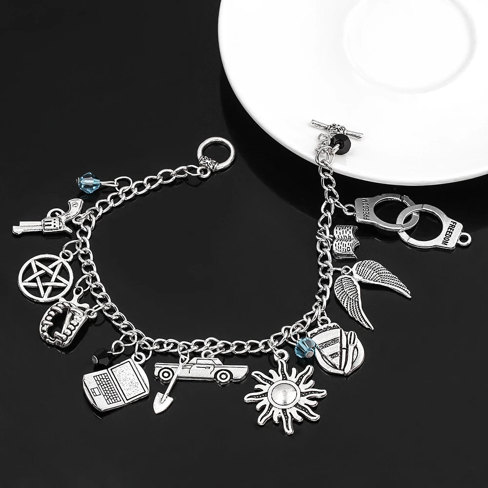 Supernatural Inspired Charm Bracelet for Dean Winchester Fans - Gothic Chain Wristband Jewelry