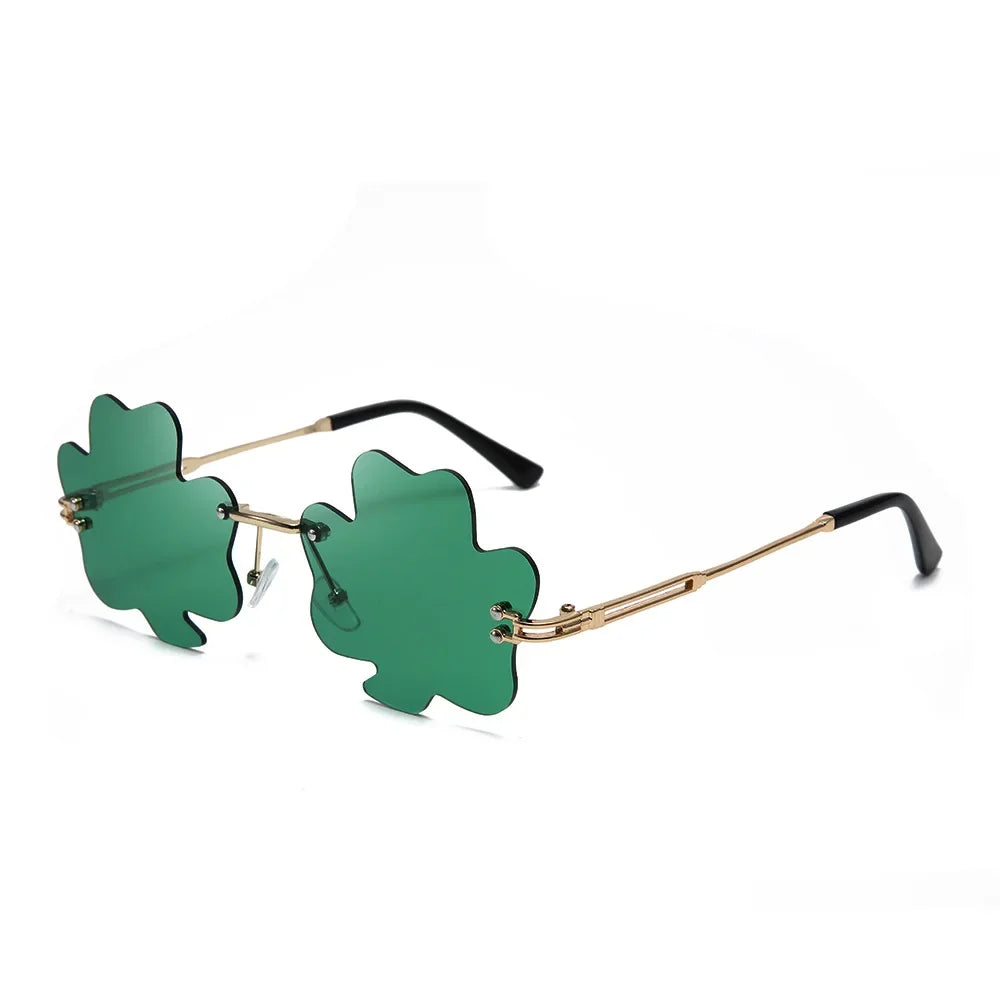 Fashion Irish Shamrock Sunglasses Green Four Leaf Clover Leprechaun Costume Glasses St. Patrick's Day Rimless Decor Sun Glasses