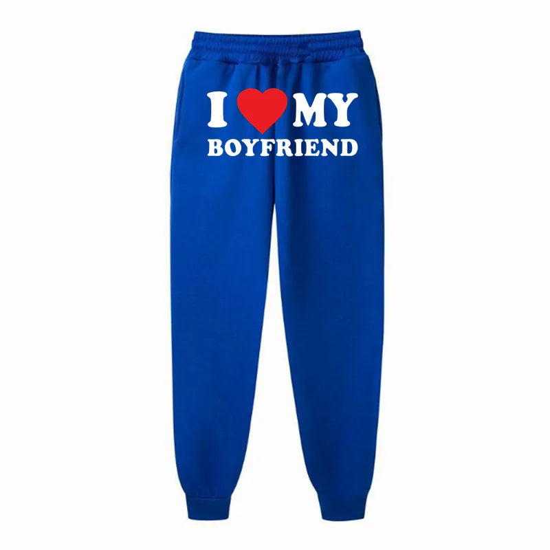 Women's Fleece Lined Sweatpants | Valentine's Day Love My Boyfriend Print | High Waisted Joggers Pants