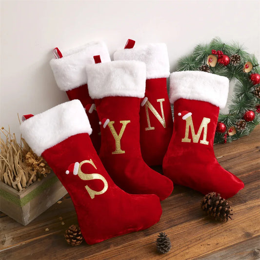 50cm Large Embroidered Monogram Christmas Stocking | Soft Red Xmas Sock for Holiday Family Decor & Fireplace