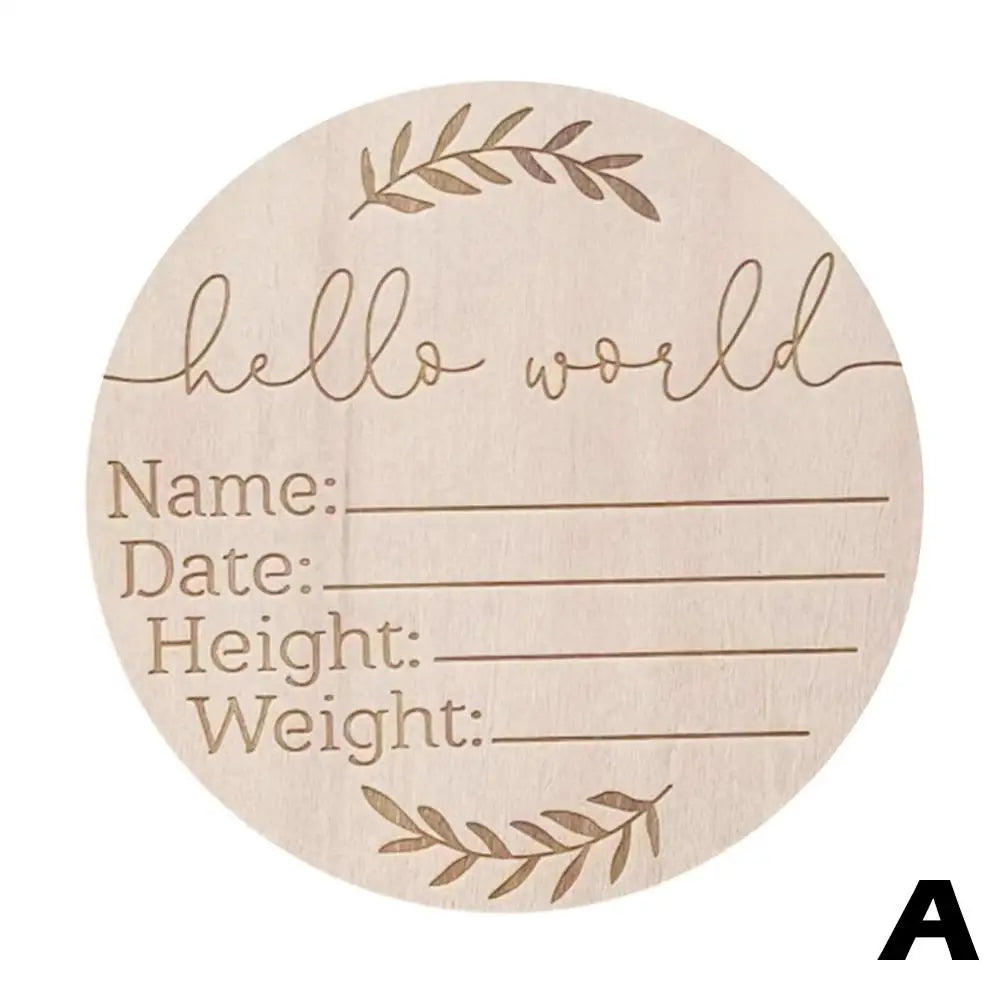 Baby Wooden Milestone Card | Engraved "Hello World" Newborn Photography Prop | Natural Wood Milestone Chips for Children