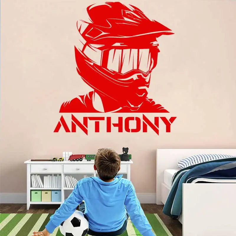 Motorcycle Wall Stickers Personalized Name Motocross Racing Bike Games Helmet Decals Home Boys Room Wall Art Decor Stickers Gift