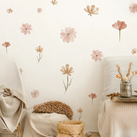 Boho Flowers Wall Stickers - Watercolor Decorative Decals for Home & Living Spaces