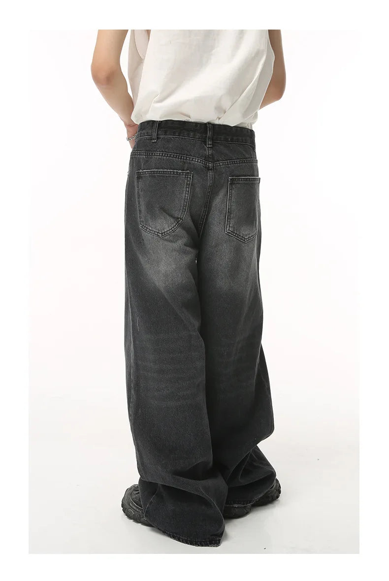 Retro Men's Y2K Wide Leg Loose Denim Pants - High Street Fashion Ripped Straight Leg Jeans - Hip Hop Style