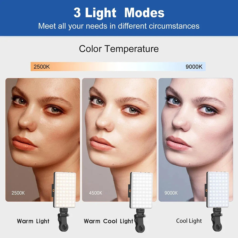 Rechargeable Mobile Phone Fill Light – 3 Modes LED Clip-On Lamp for Makeup, Computer, and Video Calls