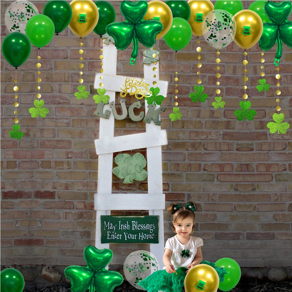 St Patricks Day Green Balloon Saint Patricks Party Decorations Shamrock Clover Garlands Banner Streamer Backdrop Hanging Decor