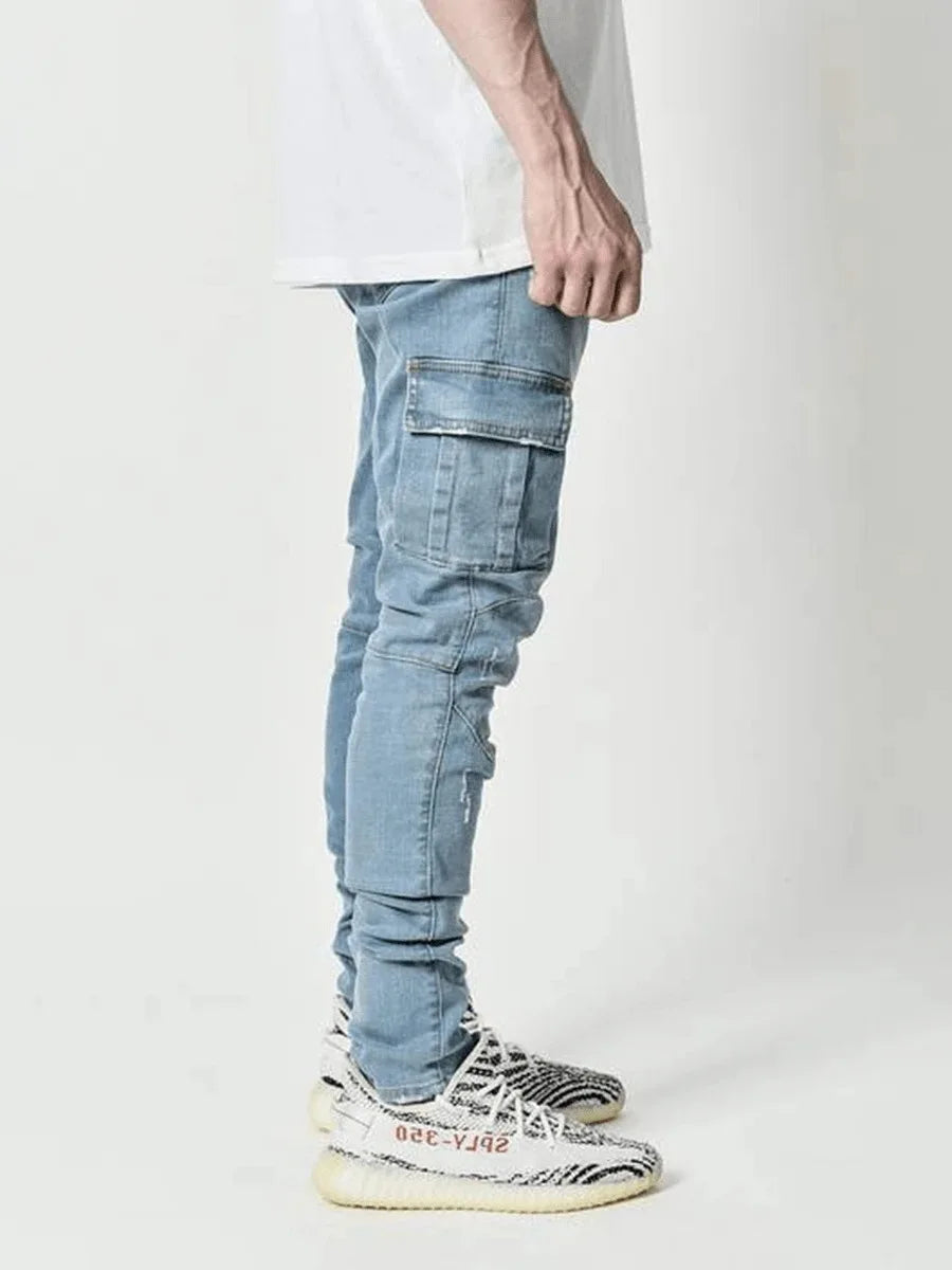 🔥 New Men’s Mid-Waist Cargo Jeans | Multi-Pocket Denim Pants for Casual Everyday Wear