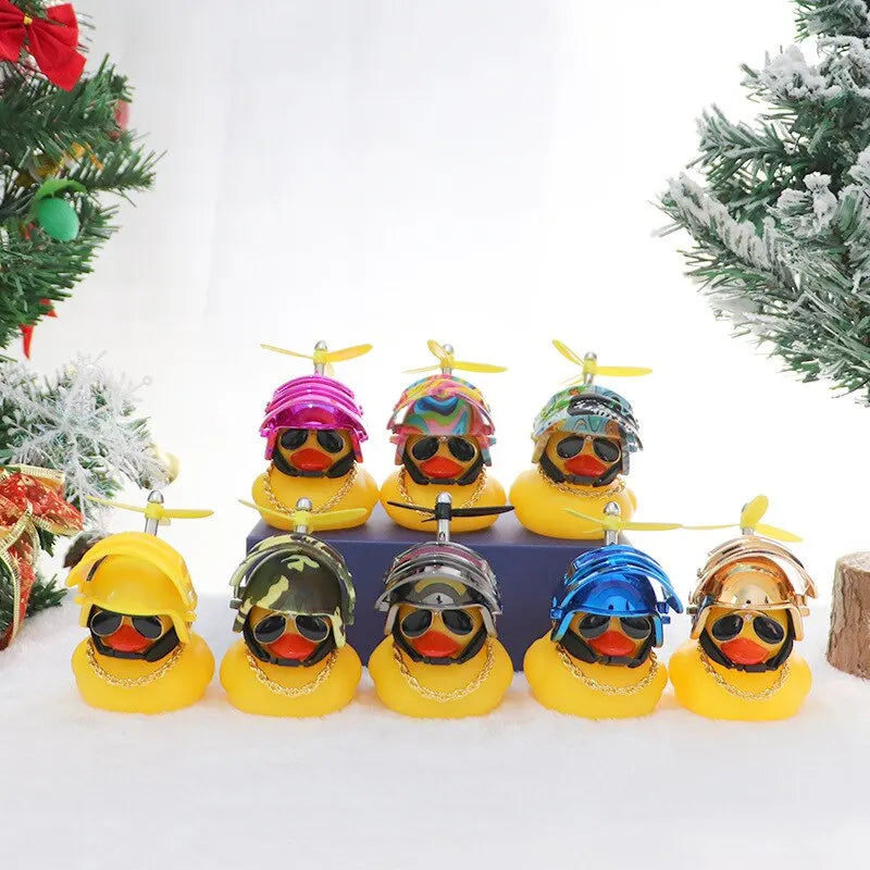 Broken Wind Rubber Duck Motor Accessories | Yellow Duck with Helmet | Car Interior Decoration