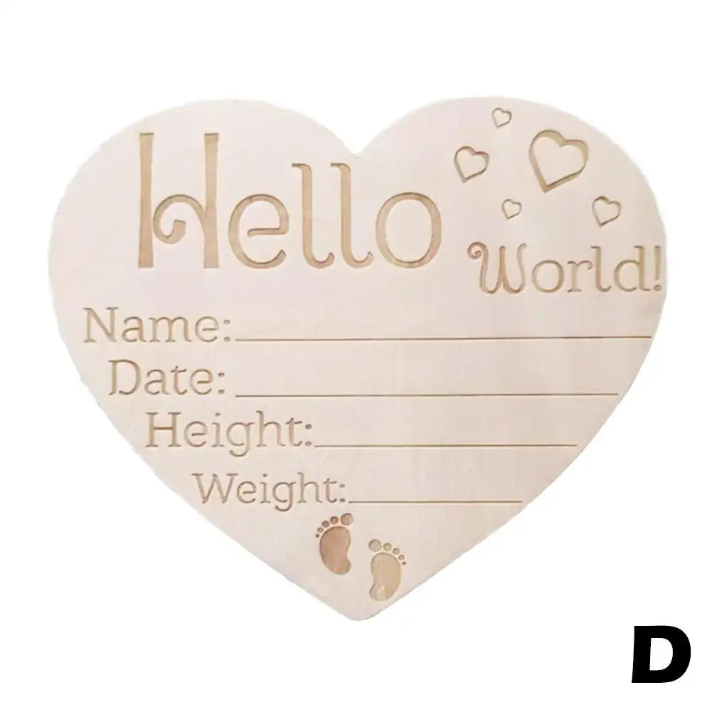 Baby Wooden Milestone Card | Engraved "Hello World" Newborn Photography Prop | Natural Wood Milestone Chips for Children