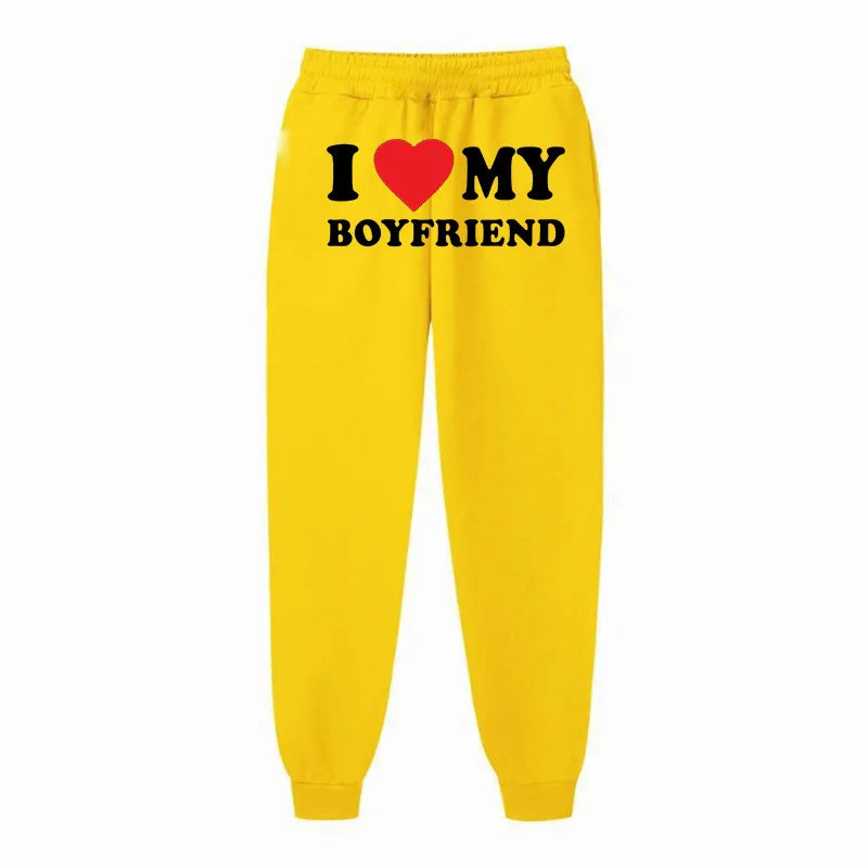 Women's Fleece Lined Sweatpants | Valentine's Day Love My Boyfriend Print | High Waisted Joggers Pants