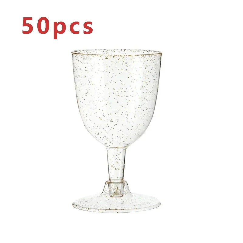 25/50Pack Disposable Plastic Wine Glasses Bubble Tea 150ml Champagne Glasses with Handles for Wedding Birthday Graduation Party