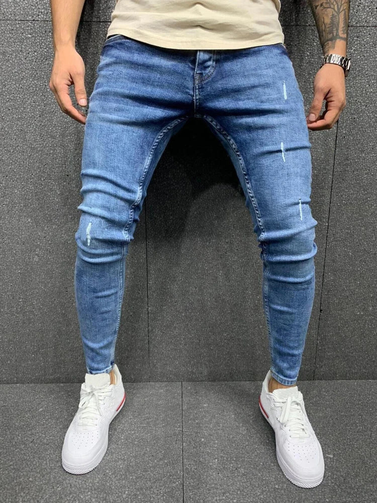 Slim Fit Ripped Men's Hip Hop Jeans | Fashion Paint Splatter Street Style Stretch Denim Trousers