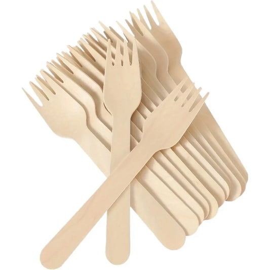 50PCS Disposable Wooden Forks Birthday Party Restaurant Wedding Outdoor Picnic Fast Food Cake Dessert Biodegradable Forks