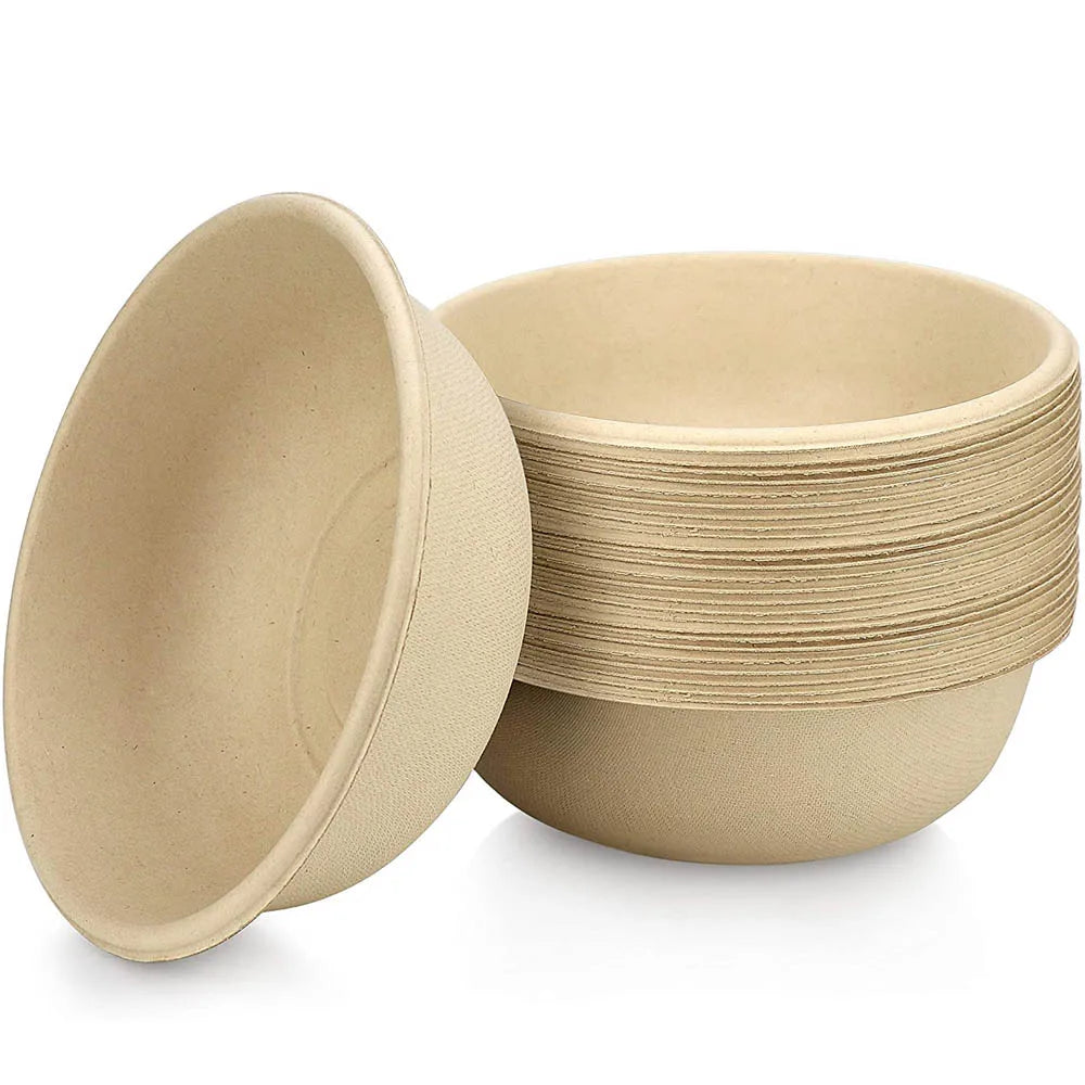 100% Biodegradable 50 Pcs Disposable Soup Bowls Paper Bowls for hot Soups Appetizers Household Food Containers Kitchen Storage