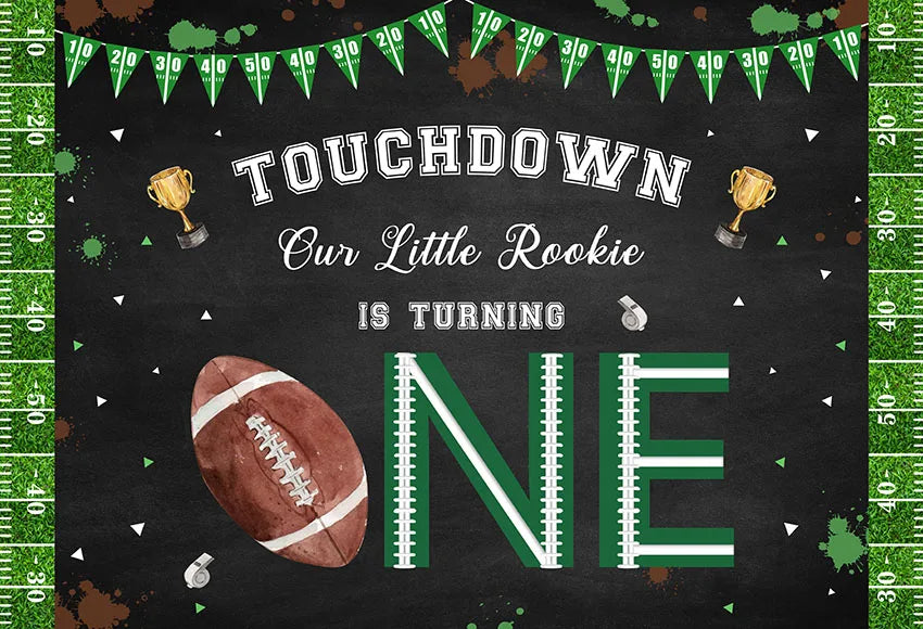 🏈 AIBIIN 1st Birthday Party Backdrop – Touchdown Rugby Theme 🎉