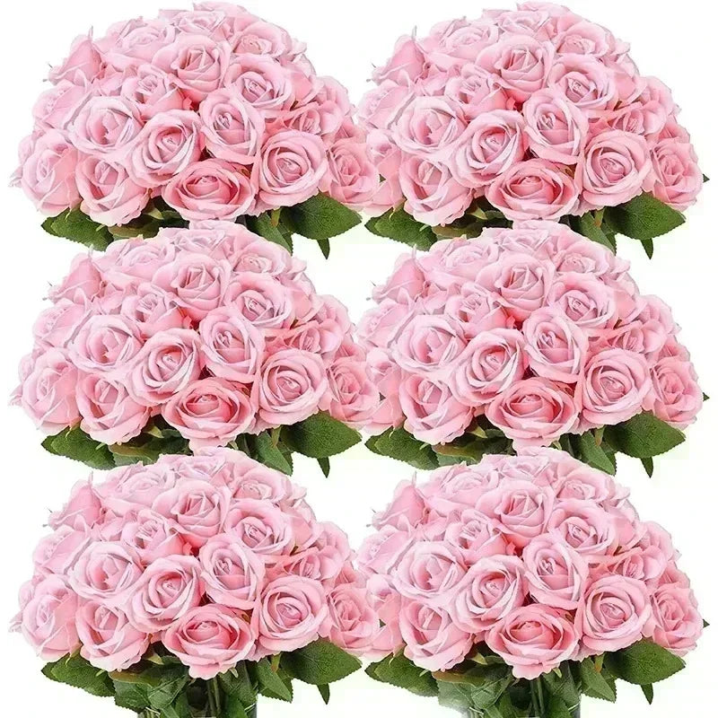 20/50PCS Realistic Velvet Silk Roses 🌹 | Artificial Flower Bouquet for Wedding, Home & Party Decor