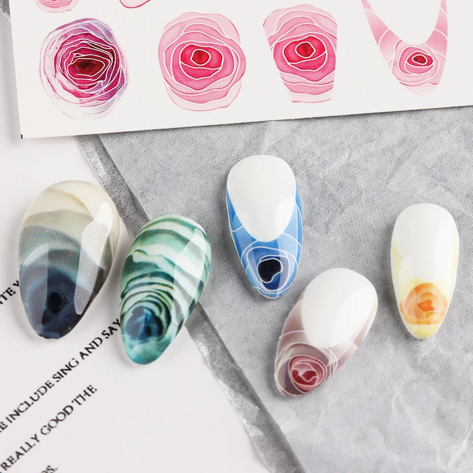 Valentine's Day Rose Nail Stickers | Full Cover French Blooming Flower Sliders | Water Decals for Manicure