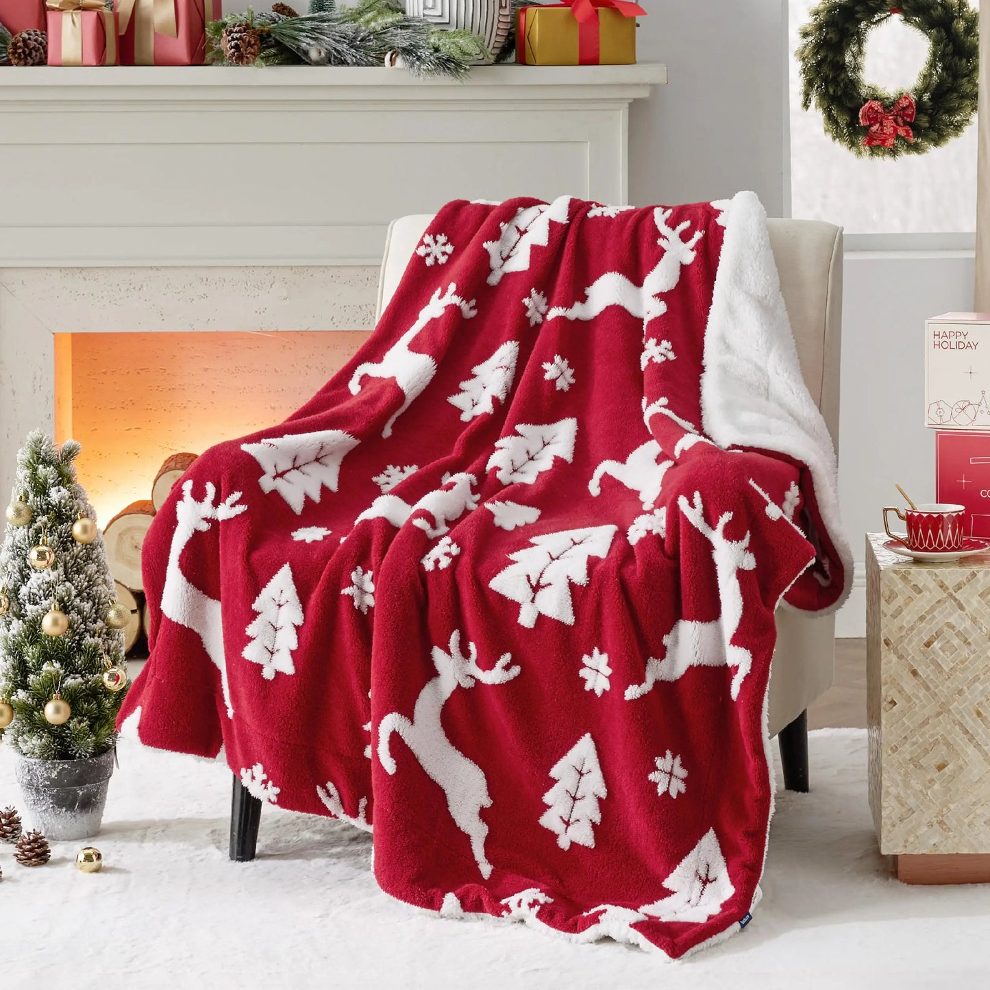 Christmas Throw Blanket | Soft Sherpa Warm Blanket for Couch & Bed | Cozy Winter Decor