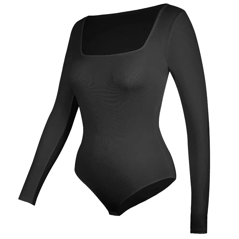 Sexy Thermal Bodysuit for Women – Low Cut Square Neck, Cotton Fleece Lined, Tummy Control, Winter Heating Shirt | Black, White, Red, Navy, Gray