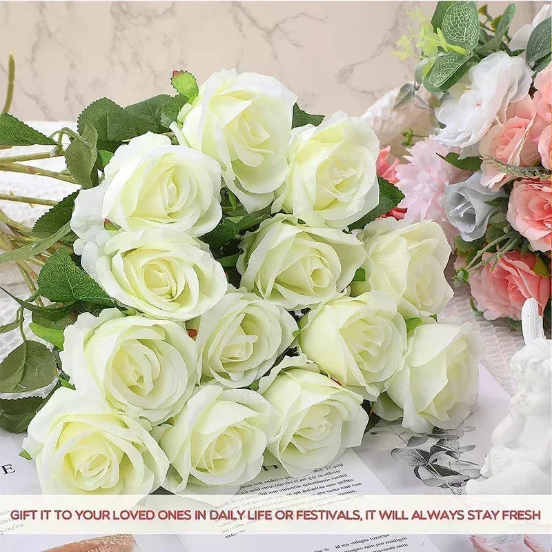 50PCS Artificial Silk Roses Bouquet | Realistic Fake Flowers for Home, Wedding & Party Decor