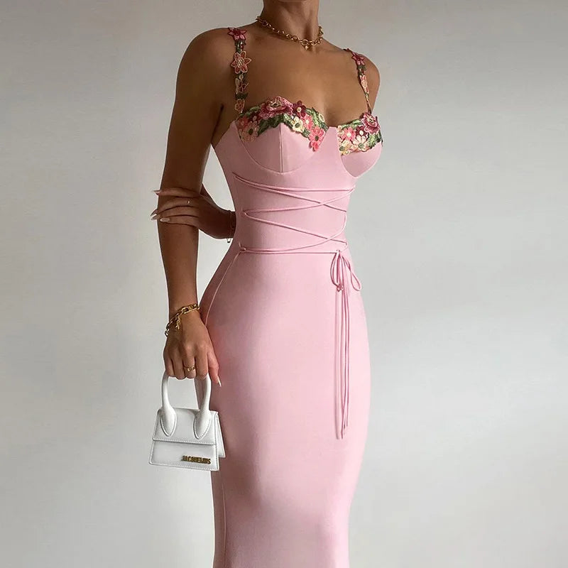 Sleeveless Backless Floral Maxi Dress 🌸 | Sexy Lace-Up Bodycon Party Dress | Women's Autumn/Winter Clubwear