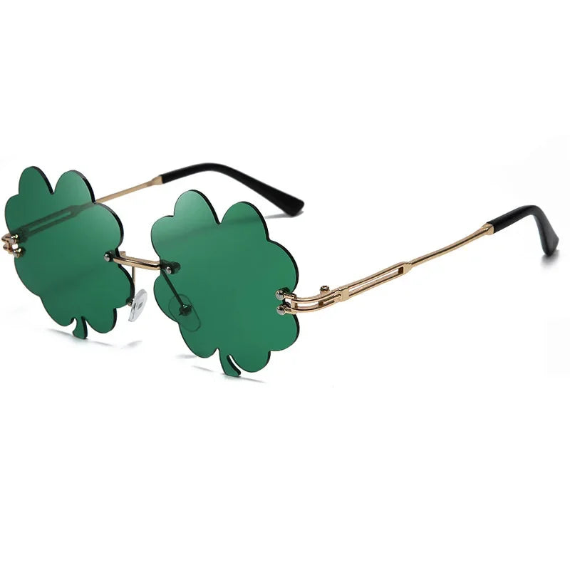 Fashion Irish Shamrock Sunglasses Green Four Leaf Clover Leprechaun Costume Glasses St. Patrick's Day Rimless Decor Sun Glasses