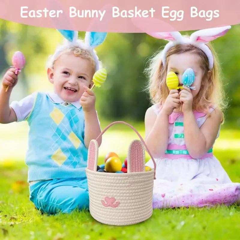 🐰 Easter Bunny Basket – Soft Cotton Rope Tote for Egg Hunt, Candy & Gifts