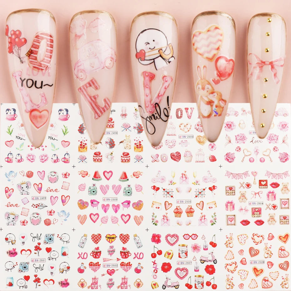 Valentine's Day Rose Nail Stickers | Full Cover French Blooming Flower Sliders | Water Decals for Manicure