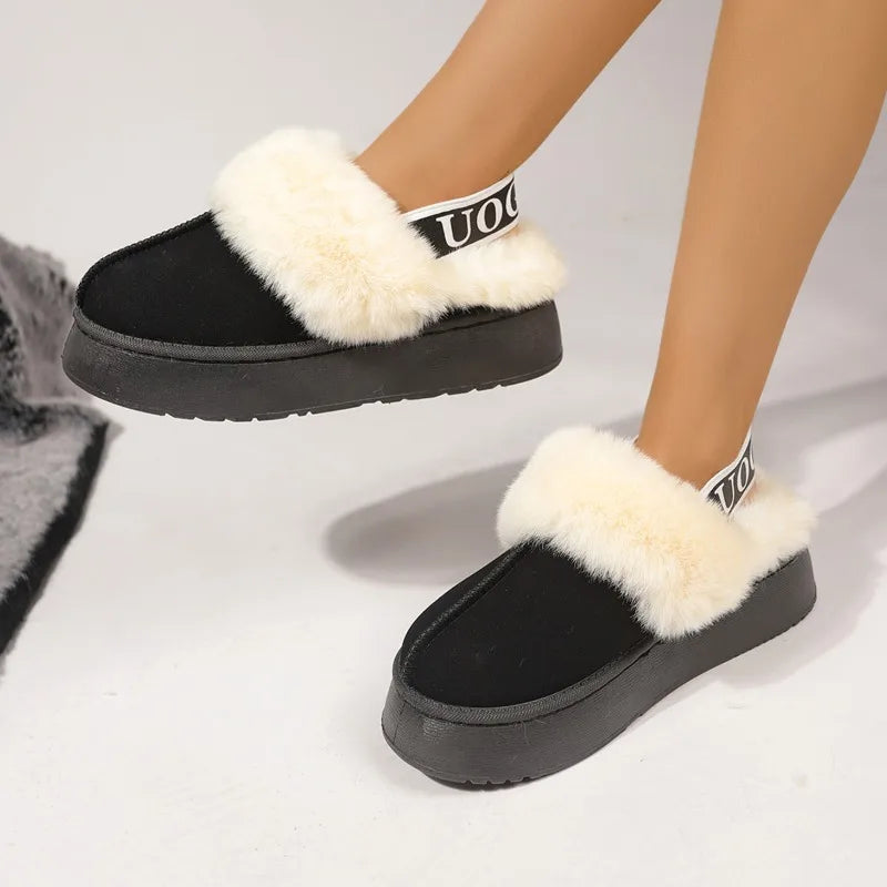 2024 Women's New Winter Plush Warm and Comfortable Snow Boots Fashion Suede Shallow Mouth Slip-On Flat Women's Shoes Zapatillas