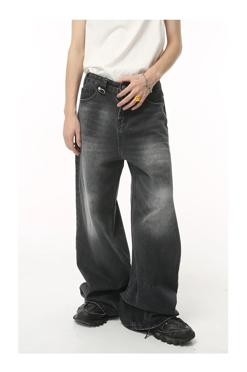 Retro Men's Y2K Wide Leg Loose Denim Pants - High Street Fashion Ripped Straight Leg Jeans - Hip Hop Style