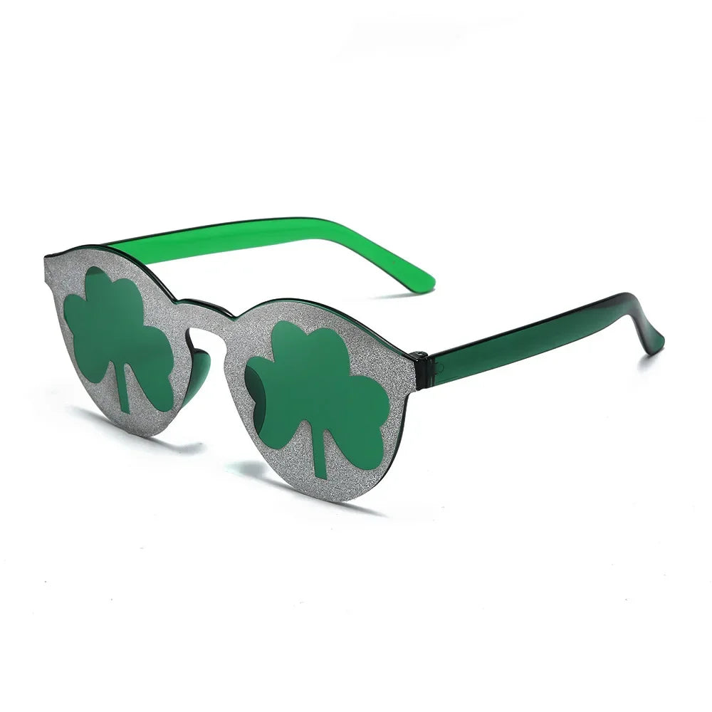 Fashion Irish Shamrock Sunglasses Green Four Leaf Clover Leprechaun Costume Glasses St. Patrick's Day Rimless Decor Sun Glasses