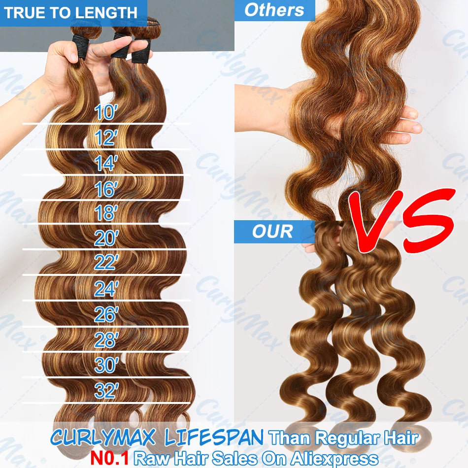 💇‍♀️ 30 Inch Body Wave Bundles 100% Human Hair Brazilian Highlight Bundles Ombre Virgin Raw Weave Color Bulk Braiding Hair Extension 💇‍♀️