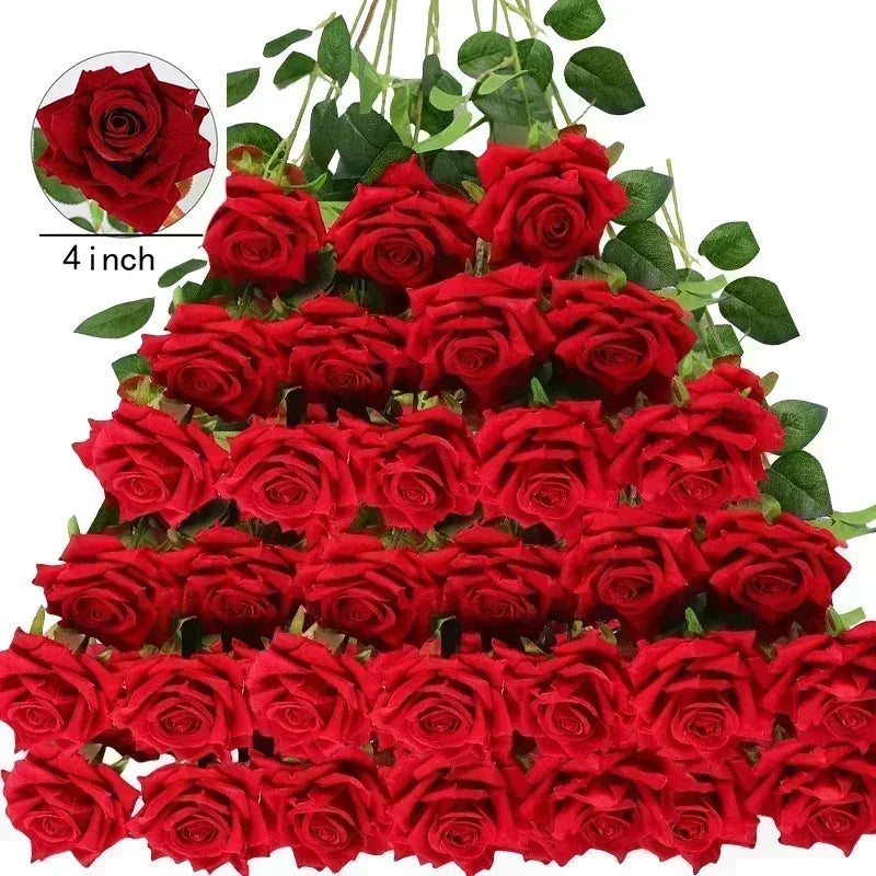 50PCS Artificial Silk Roses Bouquet | Realistic Fake Flowers for Home, Wedding & Party Decor