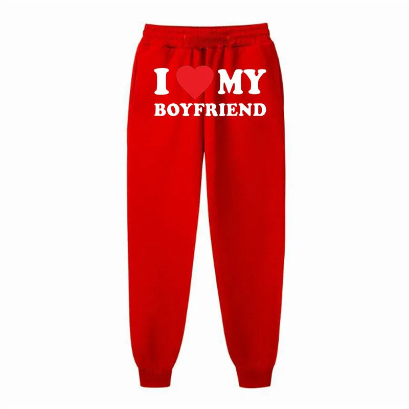 Women's Fleece Lined Sweatpants | Valentine's Day Love My Boyfriend Print | High Waisted Joggers Pants