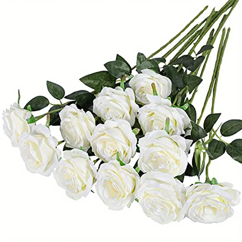 12PCS Realistic Artificial Rose Bouquet | Silk Fake Flowers for Weddings, Parties & Home Decor