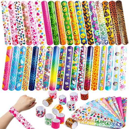 12PCS Cartoon Slap Bracelets | Unicorn Dinosaur Slap Bands for Kids | Party Favors & Prizes | Birthday Goodie Filler