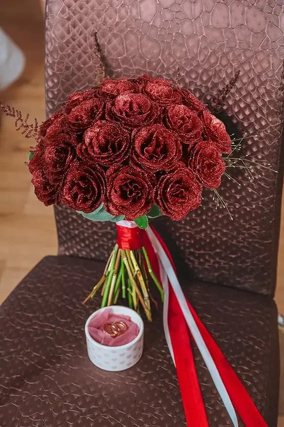 30/50PCS Glitter Artificial Roses | Valentine's Day & Wedding DIY Flowers | Romantic Gift for Wife, Girlfriend, Mother